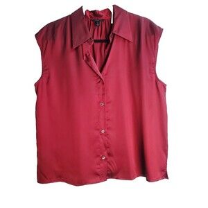 Banana Republic Sleeveless Faux Silk Collar Button Down Blouse Maroon Sz L